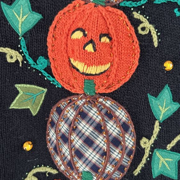 Bobbie Brooks Halloween Vest Vtg 90s Jack-o-Lantern Plaid Pumpkin Embroidery 22W - Picture 5 of 10